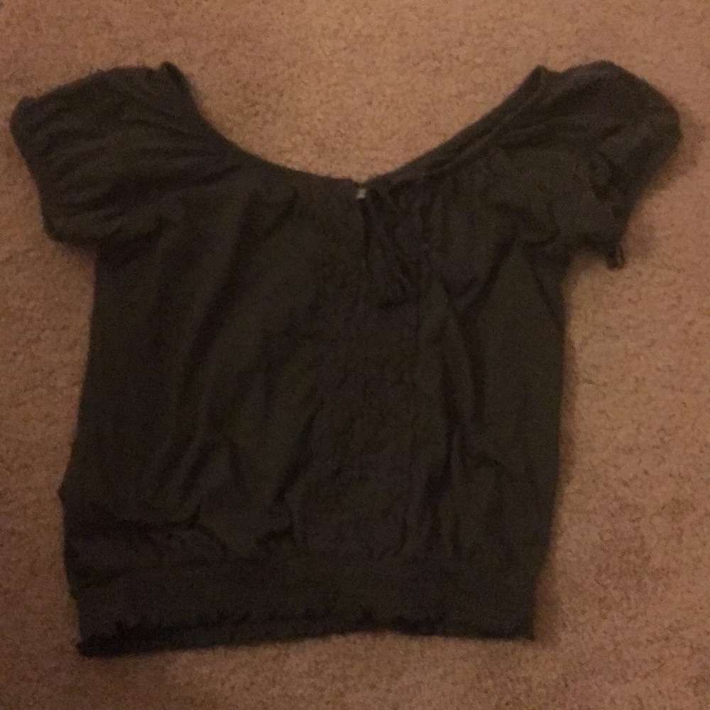 Army green short sleeve tie ruched top
